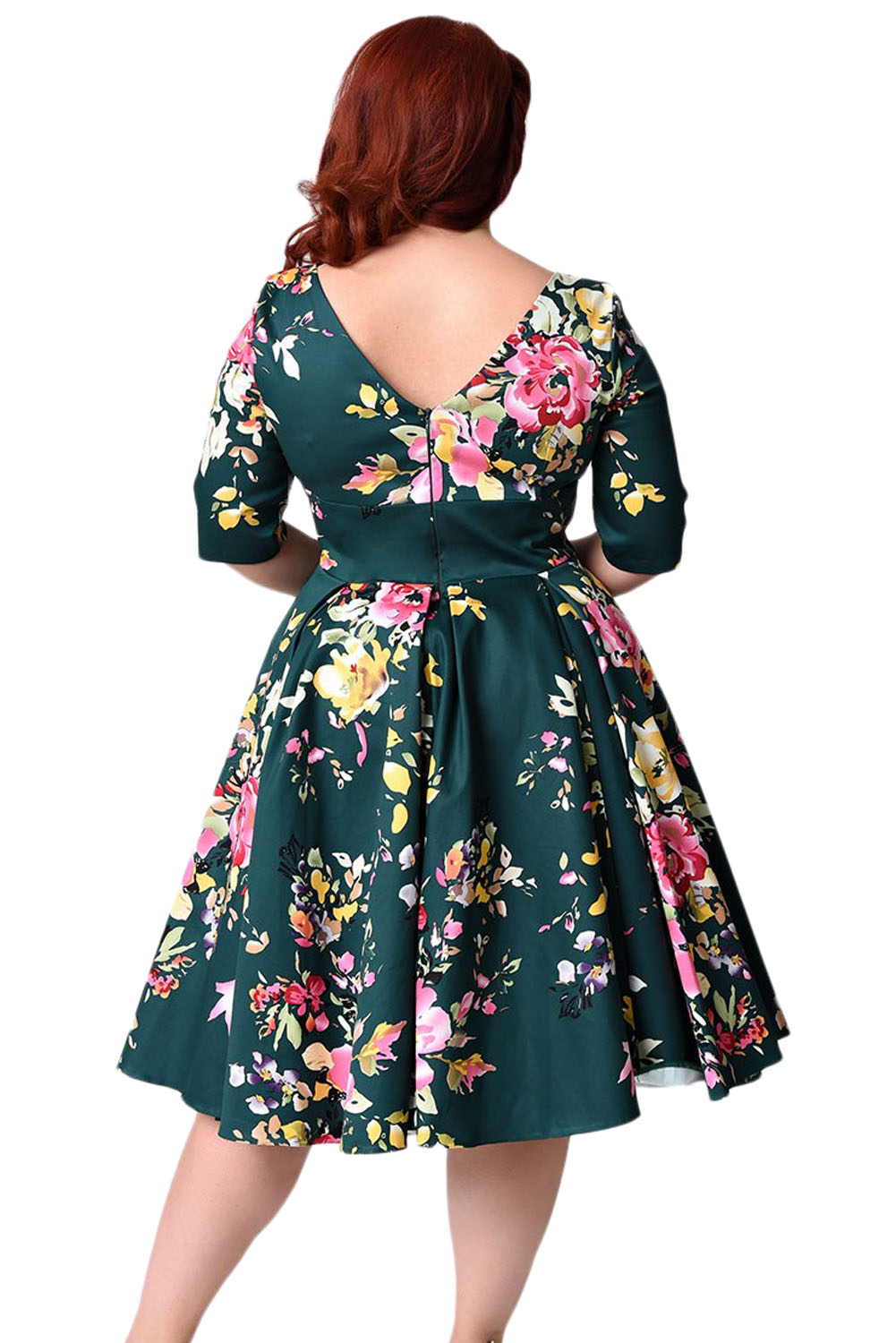 BY61702-9 Jasper Vintage Style Floral Half Sleeve Swing Dress